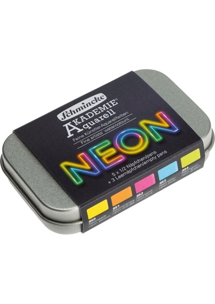Akademie Aquarell Taş Tablet Sulu Boya Seti Neon Renkler Yarım Tablet 5 Renk Metal Kutu
