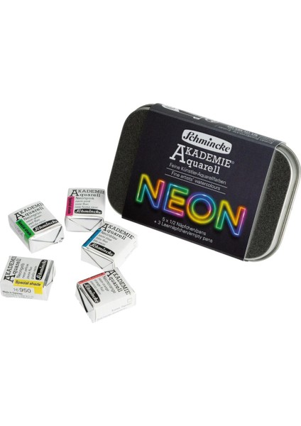 Akademie Aquarell Taş Tablet Sulu Boya Seti Neon Renkler Yarım Tablet 5 Renk Metal Kutu fiyatları
