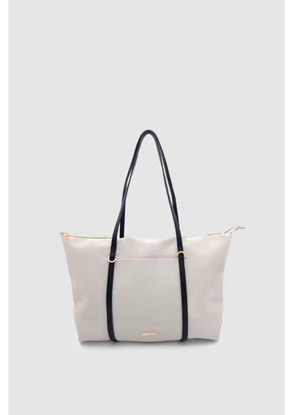 Velie Paraşüt Kumaş Şeritli Shopper Çanta Gri-Siyah