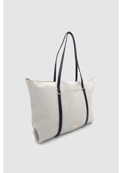 Velie Paraşüt Kumaş Şeritli Shopper Çanta Gri-Siyah