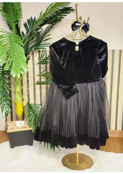 Kiz Çocuk Fıyonklu Kadıfe Elbıse ve Toka fiyatları