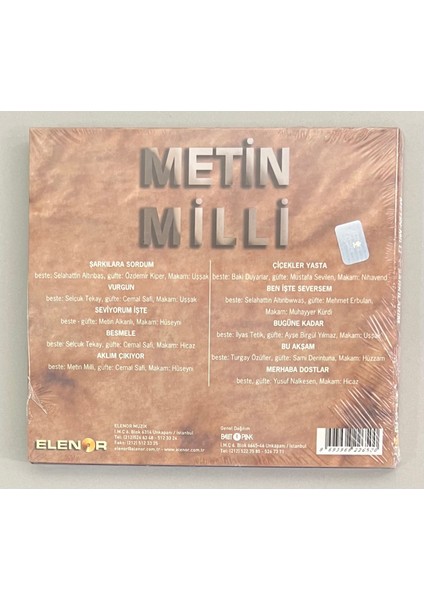 Metin Milli Şarkılarım CD (Jelatininde Sıfır Orjnal Dönem Baskı Cd)