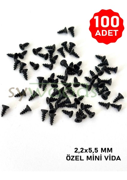 Mini Vida 2.2x5.5 mm 100 Adet Siyah Menteşe Kilit Hobi El Işi Elektronik Vidası