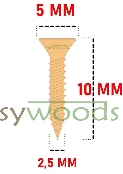 Sunta vidası ince 2.5x10 mm 100 adet sarı renk modelleri