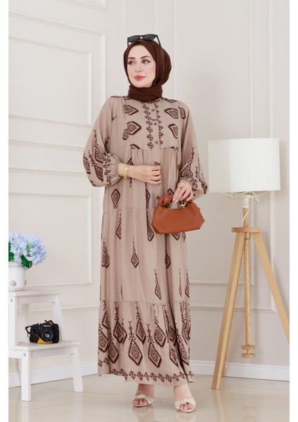 Yarım Düğmeli Robalı Eslem Elbise-Vizon modelleri