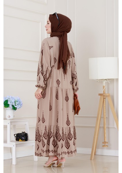 Yarım Düğmeli Robalı Eslem Elbise-Vizon indirimleri