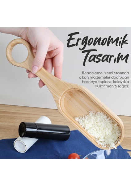 Bambu Saplı Hazneli Rende - Peynir Limon Zencefil Sarımsak Rendesi El Rendesi