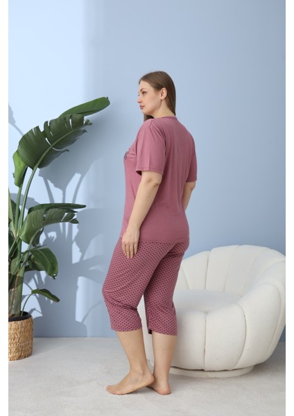 Büyük Beden Battal Viskon Kumaş Kadın Kapri Pijama Takımı