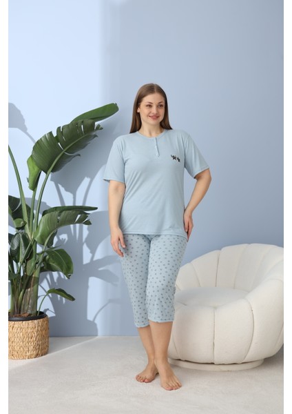 Büyük Beden Battal Viskon Kumaş Kadın Kapri Pijama Takımı modelleri