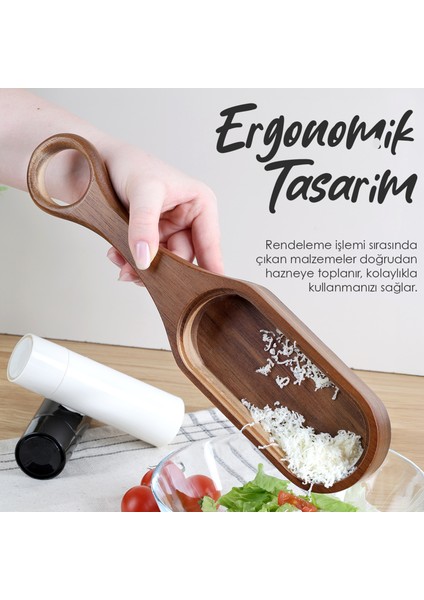 Akasya Saplı Hazneli Rende - Peynir Limon Zencefil Sarımsak Rendesi El Rendesi