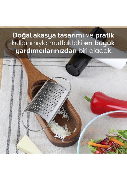 Akasya Saplı Hazneli Rende - Peynir Limon Zencefil Sarımsak Rendesi El Rendesi