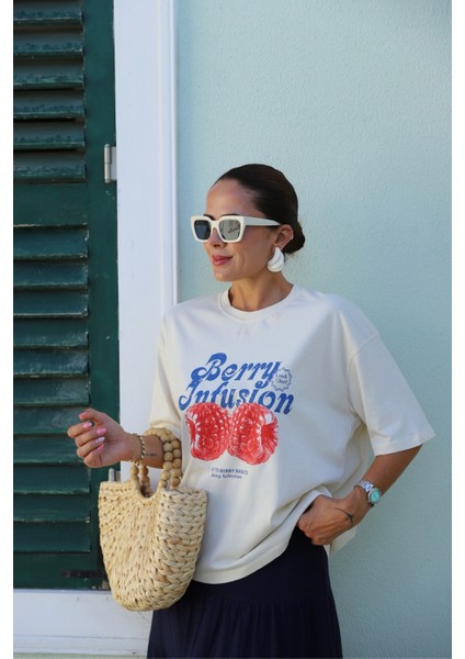 Ekru Baskılı Tshirt