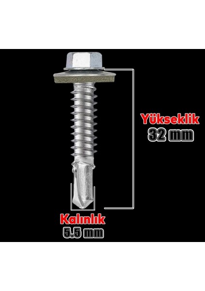 Trapez Çatı Vidası 5.5X32 mm Matkap Uçlu Çatı Panel Metal Vidası (100 Adet)