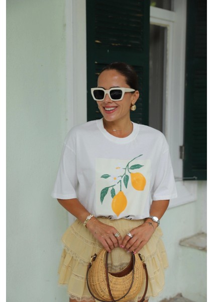 Ekru Baskılı Tshirt