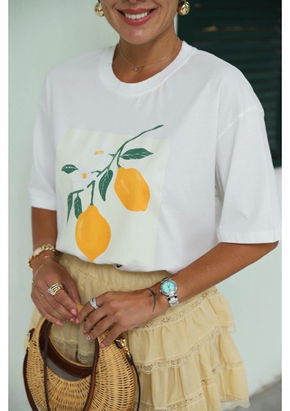 Ekru Baskılı Tshirt