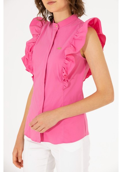 Kadın Pembe Gömlek Kısa Kollu 50264216-VR041