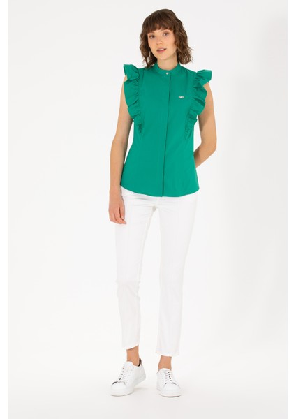 Kadın Yeşil Gömlek Kısa Kollu 50264216-VR054 fırsatları