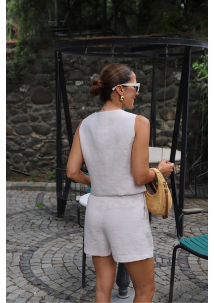 Natural Çift Pile Detay Şort Yelek Takım indirimleri