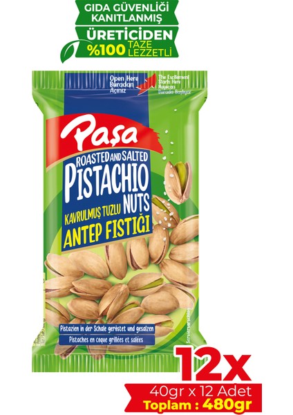 Kuruyemiş Kavrulmuş Antep Fıstığı 40 gr x 12 Adet (480 gr)