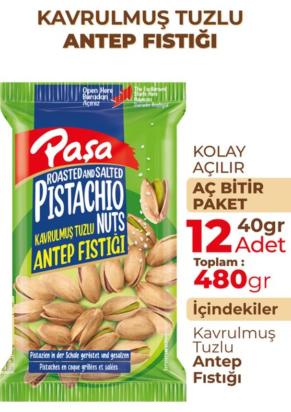 Kuruyemiş Kavrulmuş Antep Fıstığı 40 gr x 12 Adet (480 gr)