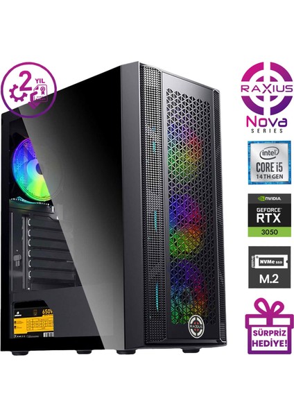 Nova G1 I5 3050-144F007 I5-14400F 64GB 1tb SSD RTX3050 8 GB Freedos Gaming Masaüstü Bilgisayar fiyatları