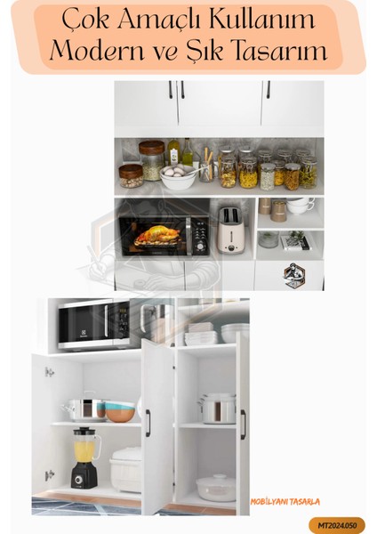 Tamamı Mdf 6 Kapaklı Açık Raflı Mini Fırın Dolabı ve Kiler Dolabı