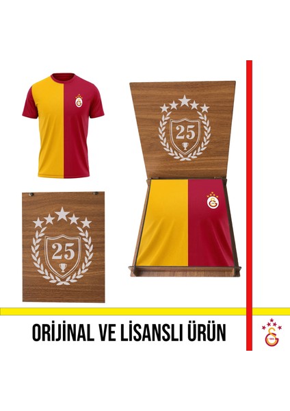 Lisanslı 5 Yıldızlı Sarı Kırmızı Özel Yetişkin T-Shirt Hediye Şampiyonluk Özel Ahşap Kutulu