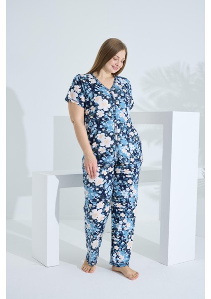 Bambu Kısa Kol Düğmeli Büyük Beden Kadın Pijama Takımı 74059 fiyatları