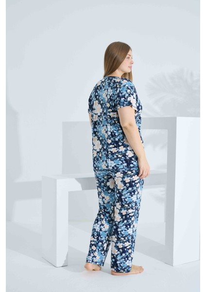 Bambu Kısa Kol Düğmeli Büyük Beden Kadın Pijama Takımı 74059 fırsatları