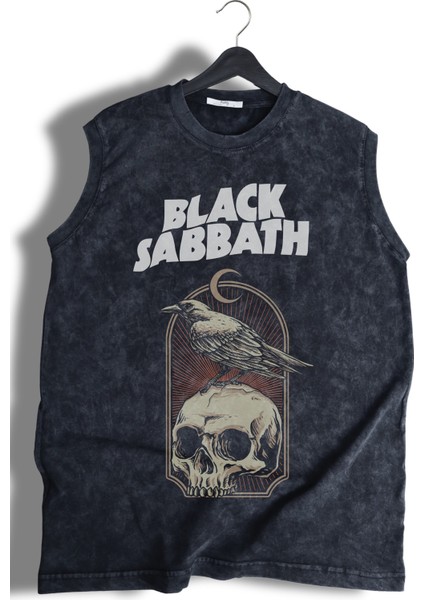 Black Sabbath Raven Ense Baskılı Yıkamalı Kolsuz Tişört, Unisex Rock Band Temalı Sıfır Kol Atlet modelleri