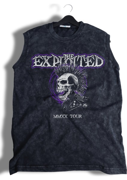 The Exploited Mmxx Tour Baskılı Yıkamalı Kolsuz Tişört, Unisex Rock Band Temalı Sıfır Kol Atlet
