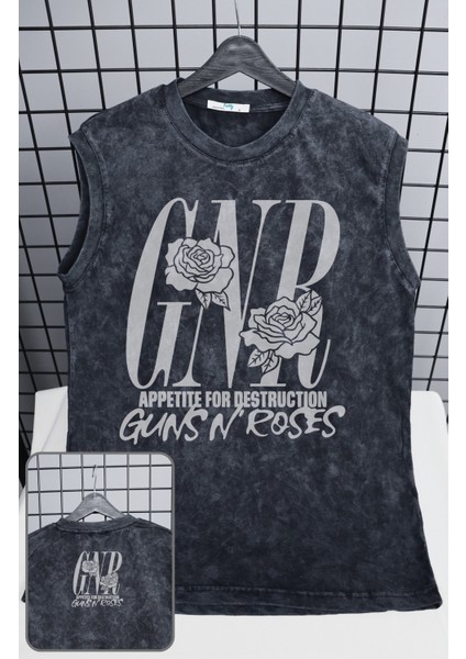 Gnr Guns N' Roses Baskılı Yıkamalı Kolsuz Tişört, Unisex Rock Band Temalı Sıfır Kollu Vintage Atlet