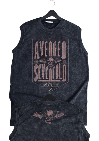 Avenged Sevenfold Ense Baskılı Yıkamalı Kolsuz Tişört, Unisex Rock Band Temalı Sıfır Kol Atlet