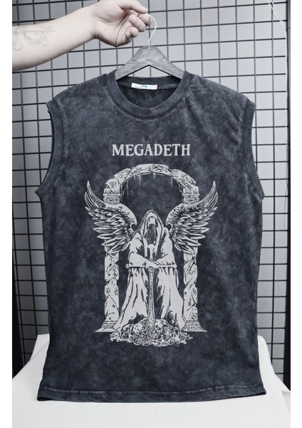 Megadeth Melek Baskılı Yıkamalı Kolsuz Tişört, Unisex Rock Band Temalı Sıfır Kollu Retro Atlet modelleri