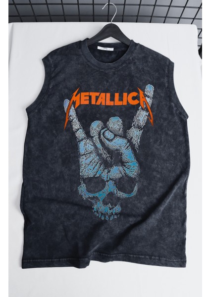 Metallica Rock Baskılı Yıkamalı Kolsuz Tişört, Unisex Rock Band Temalı Sıfır Kollu Vintage Atlet modelleri