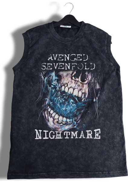 Avenged Sevenfold Nightmare Baskılı Yıkamalı Kolsuz Tişört, Unisex Rock Band Temalı Sıfır Kol Atlet