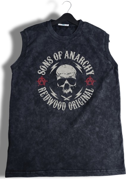 Sons Of Anarchy Ense Baskılı Yıkamalı Kolsuz Tişört, Unisex Soa Temalı Sıfır Kollu Retro Atlet modelleri