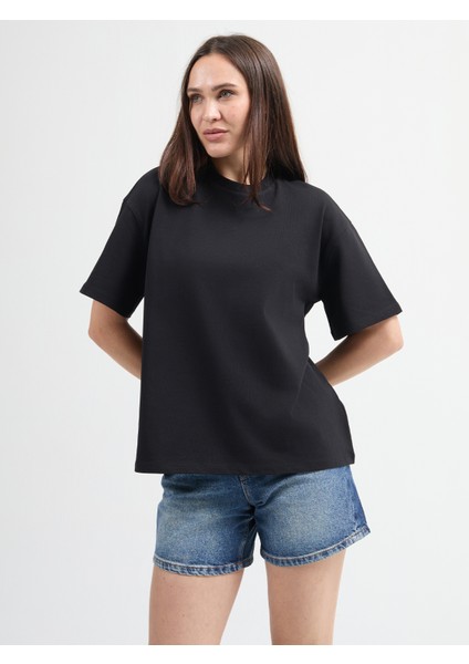 Emilia 80002 Oversize Siyah Kadın Basic T-Shirt