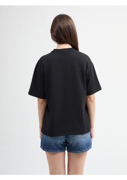 Emilia 80002 Oversize Siyah Kadın Basic T-Shirt fırsatları