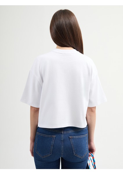 Lucia 82001 Oversize Crop Beyaz Kadın Basic T-Shirt fırsatları