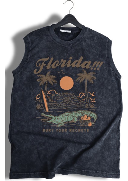Florida Baskılı Yıkamalı Kolsuz Tişört, Unisex Taylor Swift Şarkısı Temalı Sıfır Kollu Retro Atlet