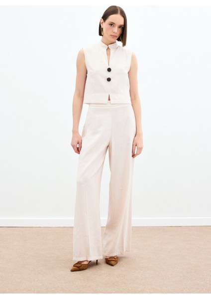 Yüksek Bel Keten Pantolon - Taş