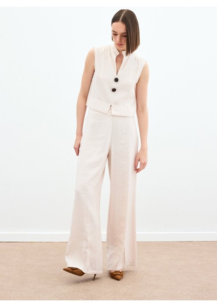 Yüksek Bel Keten Pantolon - Taş modelleri