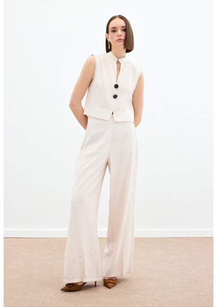 Yüksek Bel Keten Pantolon - Taş fırsatları