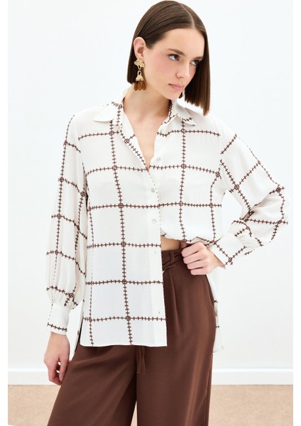 Nakış Detaylı Viskon Gömlek - Kahve fiyatları