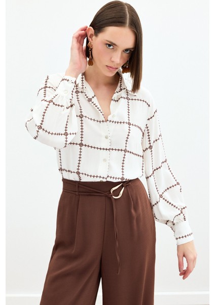 Nakış Detaylı Viskon Gömlek - Kahve modelleri