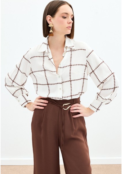 Nakış Detaylı Viskon Gömlek - Kahve fırsatları