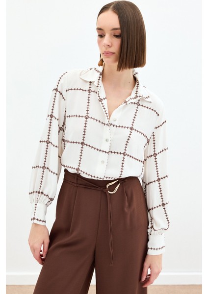 Nakış Detaylı Viskon Gömlek - Kahve indirimleri