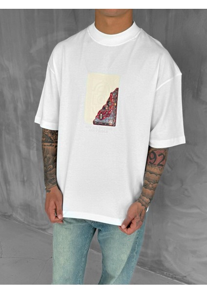 Erkek Baskılı Oversize T-Shirt Beyaz fiyatları