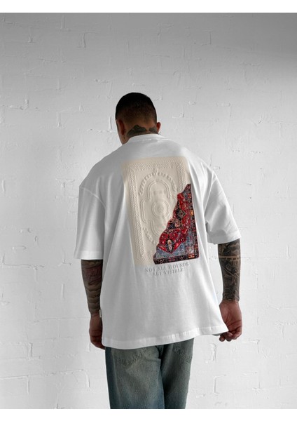 Erkek Baskılı Oversize T-Shirt Beyaz modelleri